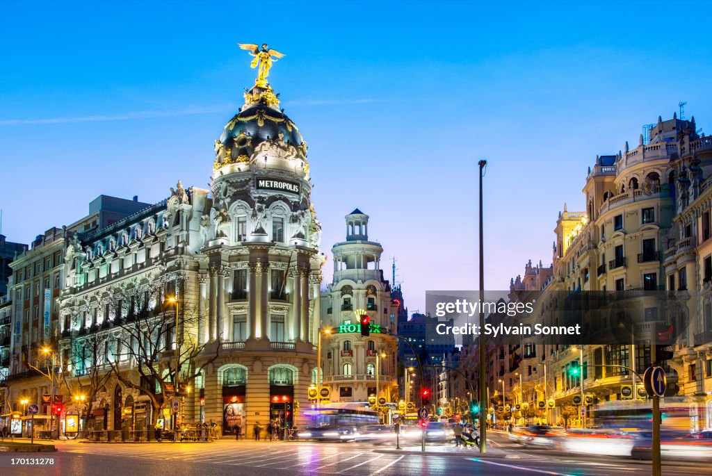 Madrid, Metropolis Building at Night