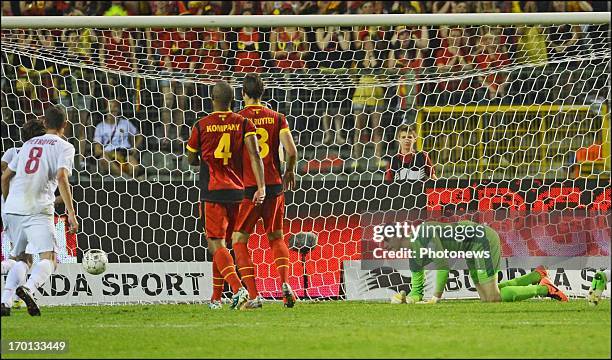 Thibaut Courtois goalkeeper of Club Atletico de Madrid during the FIFA 2014 World Cup Group A qualifying match between Belgium and Serbia at the King...