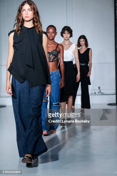 Models walk during the rehearsal of the Mossi Womenswear Spring/Summer 2024 show as part of Paris Fashion Week on September 25, 2023 in Paris, France.