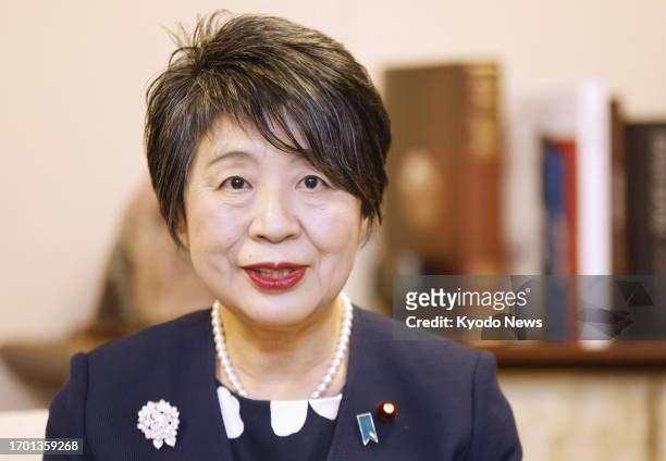 Japan's Foreign Minister Yoko Kamikawa gives an interview at the ministry in Tokyo on Oct. 2, 2023.
