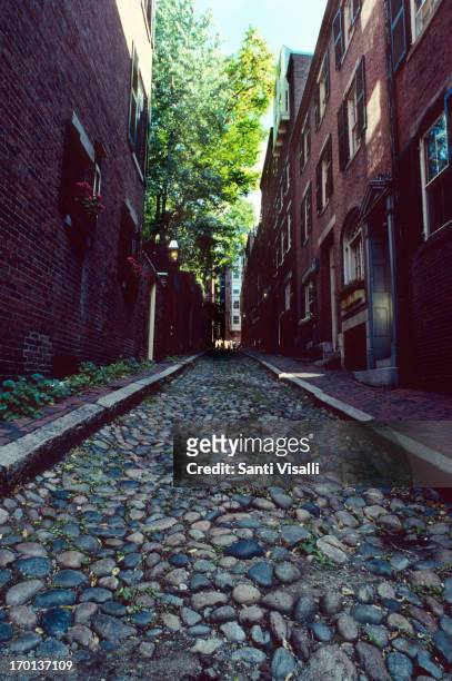 Acorn Street Beacon Hill on October 2, 1987 in Boston, Massachusetts.