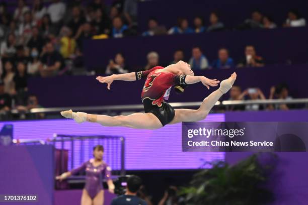 Zhang Jin of Team China competes in the Artistic Gymnastics - Women's Qualification and Team Final Floor event on day two of the 19th Asian Games at...