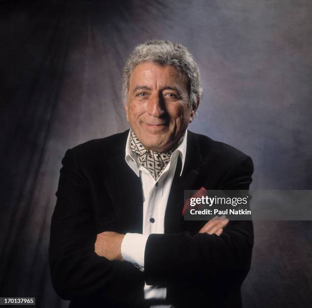 Portrait of American pop singer Tony Bennett at a recording of the televison program the Oprah Winfrey Show, Chicago, Illinois, December 12, 1992.