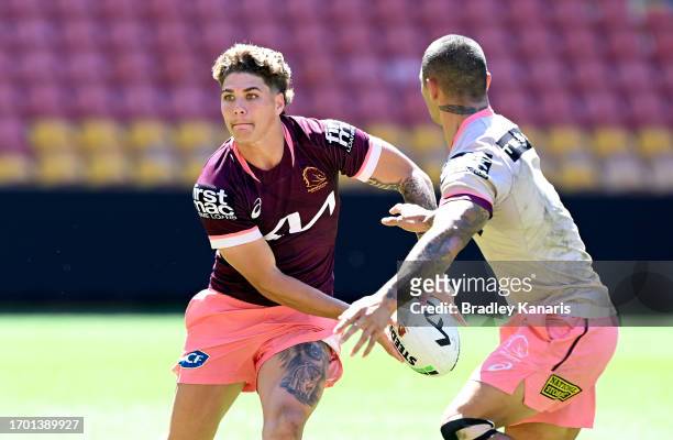 Reece Walsh in action during a Brisbane Broncos NRL training session at Suncorp Stadium on September 26, 2023 in Brisbane, Australia.