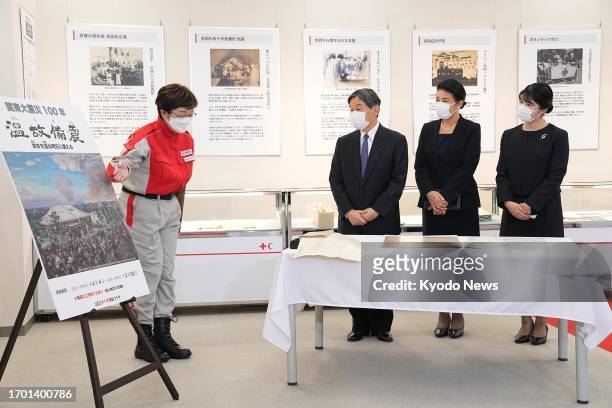 Japanese Emperor Naruhito , Empress Masako and their only daughter, Princess Aiko , visit an exhibition marking the 100th anniversary of the Great...