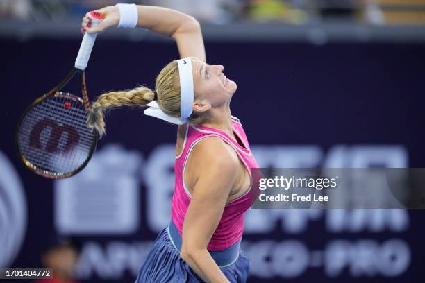 Petra Kvitova of the Czech Republic in action against Liudmila Samsonova during their round of 64 match on day 7 of the 2023 China Open at National...