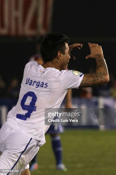 Fernando Vargas of Chile celebrates a scored goal against Paraguay during the match as part of the South American Qualifiers for FIFA World Cup...