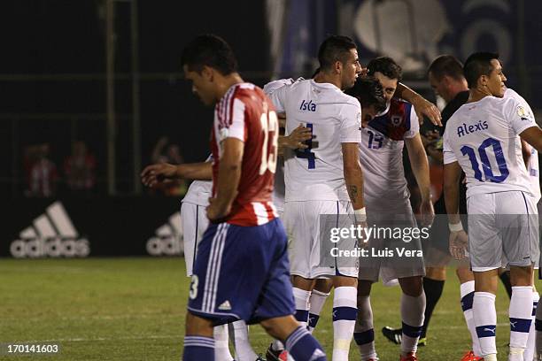 Players of Chile celebrate a scored goal against Paraguay during the match as part of the South American Qualifiers for FIFA World Cup Brazil 2014,...