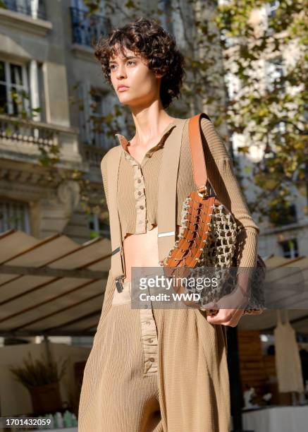 Model on the runway at Stella McCartney Ready To Wear Spring 2024 held at Marché Saxe-Breteuil on October 2, 2023 in Paris, France.