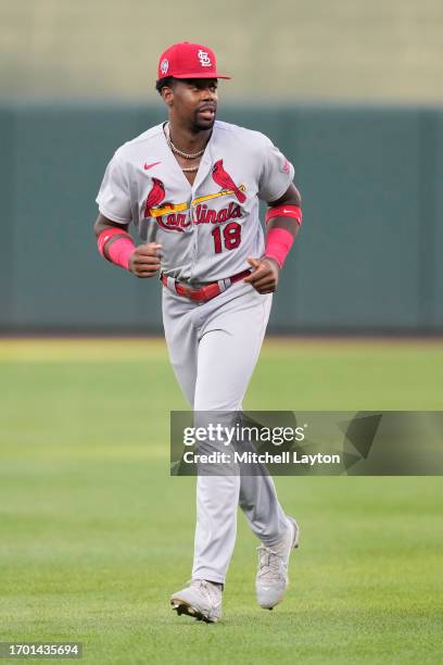 Jordan Walker of the St. Louis Cardinals warms up before a baseball game against the Baltimore Orioles at Oriole Park at Camden Yards on September...