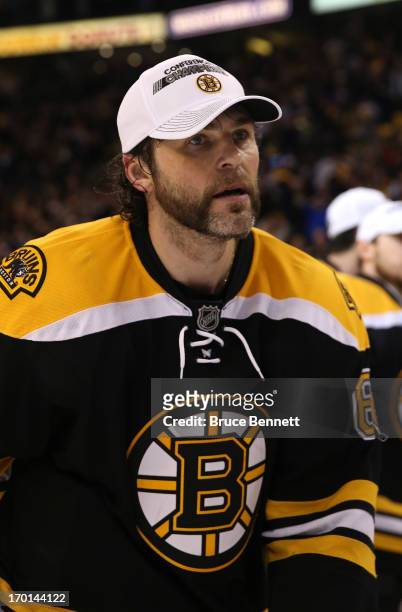 Jaromir Jagr of the Boston Bruins skates on the ice after defeating the Pittsburgh Penguins 1-0 in Game Four of the Eastern Conference Final during...