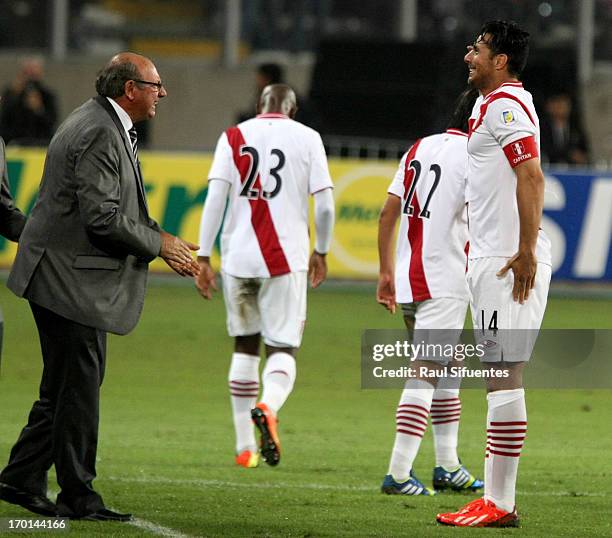 Claudio Pizarro of Peru celebrates a goal during a match between Peru and Ecuador as part of the 13th round of the South American Qualifiers for the...