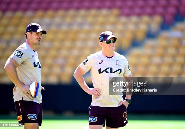 Coach Kevin Walters watches on during a Brisbane Broncos NRL training session at Suncorp Stadium on September 26, 2023 in Brisbane, Australia.