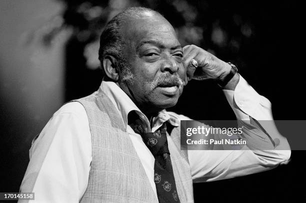 Portrait of American jazz musician Count Basie during the recording of an episode of the PBS television series 'Soundstage,' Chicago, Illinois,...