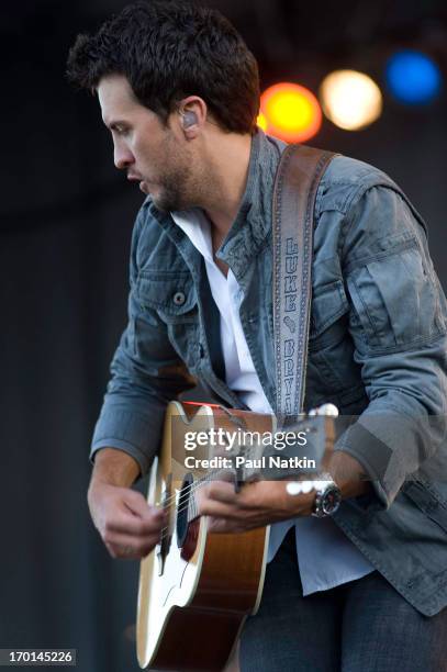 American country musician Luke Bryan performs onstage at the Country Music Festival, Chicago, Illinois, October 11, 2008.