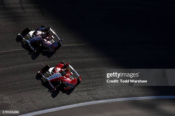 Marco Andretti, driver of the RC Cola Andretti Autosport Chevrolet, and E.J. Viso of Venezuela, driver of the Team Venezuela PDVSA/Andretti Autosport...