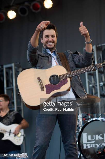 American country musician Luke Bryan performs onstage at the Country Music Festival, Chicago, Illinois, October 11, 2008.