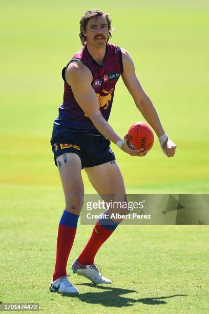 Joe Daniher of the Lions in action during a Brisbane Lions AFL training session at Brighton Homes Arena on September 26, 2023 in Ipswich, Australia.