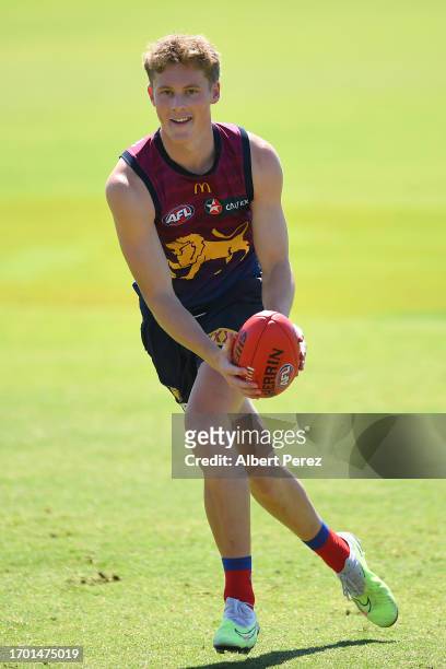 Jaspa Fletcher of the Lions in action during a Brisbane Lions AFL training session at Brighton Homes Arena on September 26, 2023 in Ipswich,...