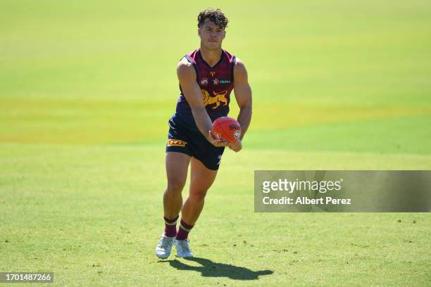 Cam Rayner of the Lions in action during a Brisbane Lions AFL training session at Brighton Homes Arena on September 26, 2023 in Ipswich, Australia.