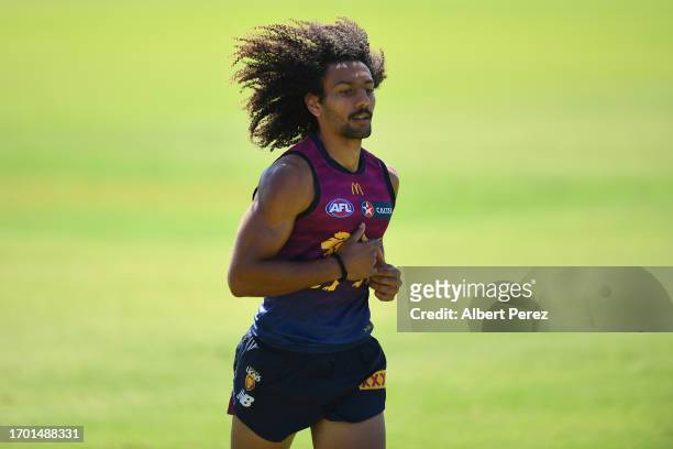 Bruce Reville in action during a Brisbane Lions AFL training session at Brighton Homes Arena on September 26, 2023 in Ipswich, Australia.