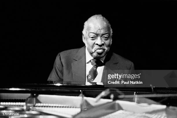 Portrait of American jazz musician Count Basie during the recording of an episode of the PBS television series 'Soundstage,' Chicago, Illinois,...