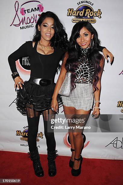 Nicole "Snooki" Polizzi and Adela arrive at Seminole Hard Rock Hotel & Casino ? Hard Rock Cafe Hollywood on June 7, 2013 in Hollywood, Florida.