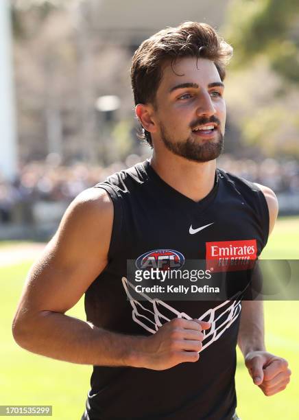 Josh Daicos of the Magpies runs during a Collingwood Magpies AFL training session at AIA Centre on September 26, 2023 in Melbourne, Australia.