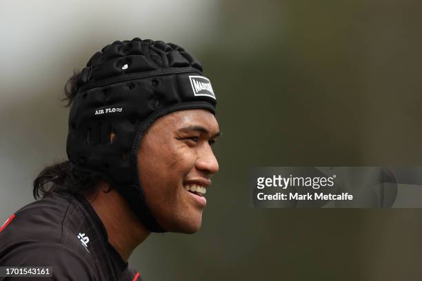 Brian To'o of the Panthers trains during a Penrith Panthers NRL training session at BlueBet Stadium on September 26, 2023 in Penrith, Australia.