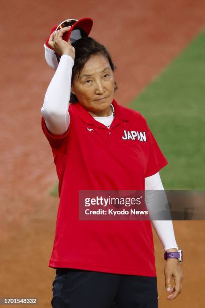 Reika Utsugi, manager of the Japanese women's softball team, is pictured ahead of the gold-medal game against China during the Asian Games in...
