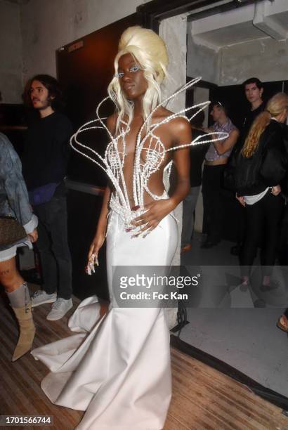 Model after the Weinsanto finale poses on the front row during the Weinsanto Womenswear Spring/Summer 2024 show as part of Paris Fashion Week on...