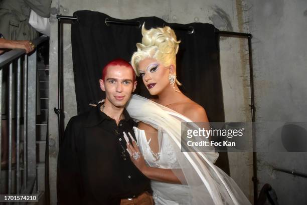 Victor Weinsanto and a model attend the Weinsanto Womenswear Spring/Summer 2024 show as part of Paris Fashion Week on September 25, 2023 in Paris,...