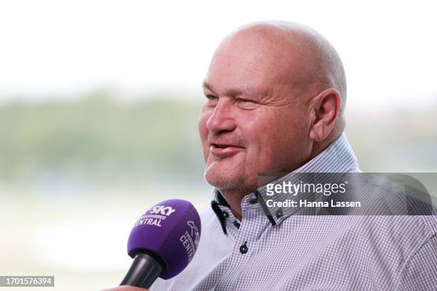 Mark Minervini is interviewed during the Epsom Barrier Draw at Royal Randwick Racecourse on September 26, 2023 in Sydney, Australia.