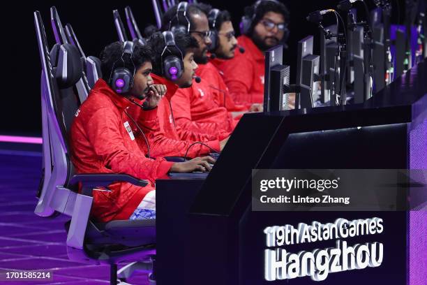 Maldives Esports players competes during the League of Legends Group C match against team Utd Arab Emirates during the Hangzhou 2022 Asian Games at...