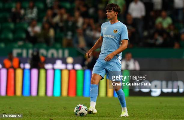 Miguel Nobrega of Rio Ave FC in action during the Liga Portugal Betclic match between Sporting CP and Rio Ave FC at Estadio Jose Alvalade on...