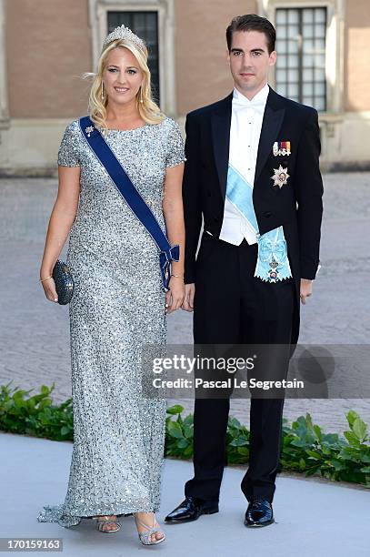 Princess Theodora of Greece and Prince Philippos of Greece attend the wedding of Princess Madeleine of Sweden and Christopher O'Neill hosted by King...