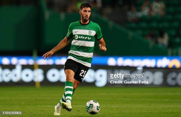 Goncalo Inacio of Sporting CP in action during the Liga Portugal Betclic match between Sporting CP and Rio Ave FC at Estadio Jose Alvalade on...