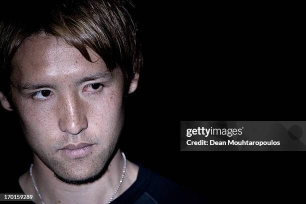 Hajime Hosogai of Japan and club football team Bayer Leverkusen poses during a portrait session at BayArena on May 2, 2013 in Leverkusen, Germany.