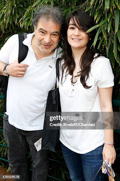 Humorist Raphael Mezrahi and his daughter Fanny sighting at Roland Garros Tennis French Open 2013 - Day 14 on June 8, 2013 in Paris, France.