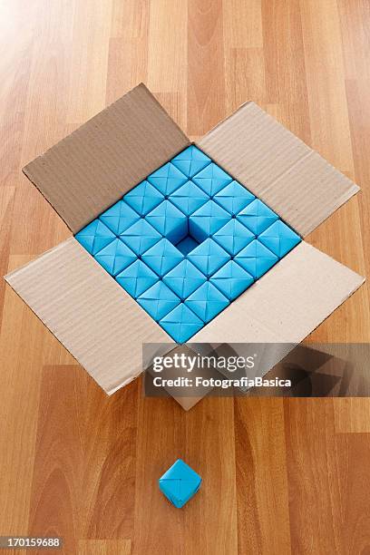 boxed blue cubes - packing cubes stock pictures, royalty-free photos & images