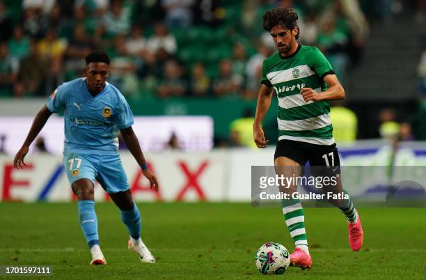 Francisco Trincao of Sporting CP in action during the Liga Portugal Betclic match between Sporting CP and Rio Ave FC at Estadio Jose Alvalade on...