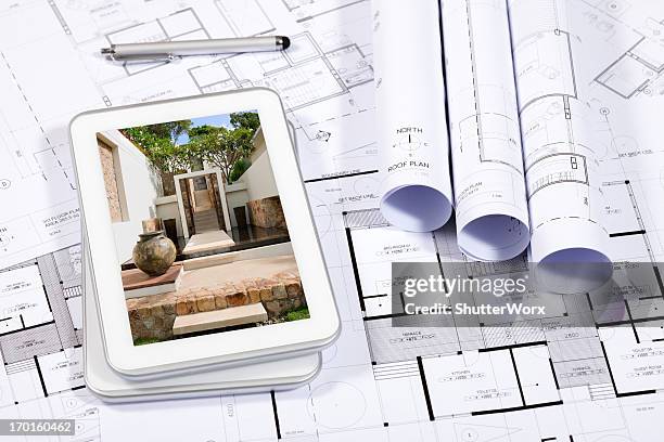 blueprints - garden drawing stock pictures, royalty-free photos & images