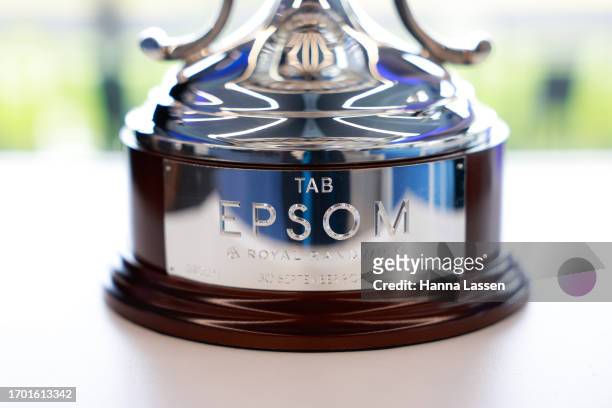 Epsom trophy is on display at the Epsom Barrier Draw at Royal Randwick Racecourse on September 26, 2023 in Sydney, Australia.
