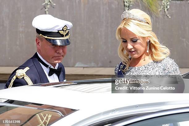 Princess Theodora of Greece departs The Grand Hotel to attend the wedding of Princess Madeleine of Sweden and Christopher O'Neill hosted by King Carl...