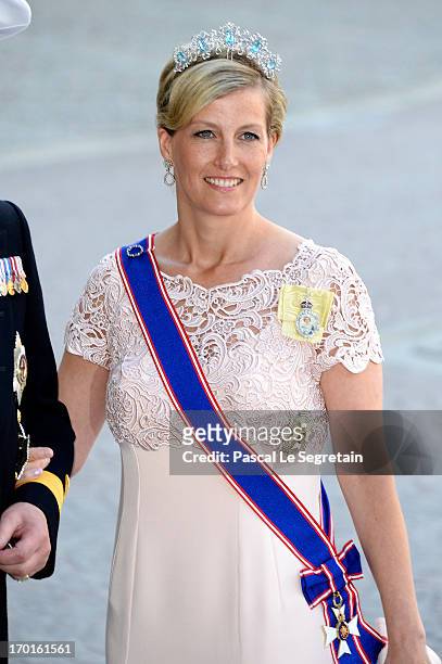 Sophie, Countess of Wessex attends the wedding of Princess Madeleine of Sweden and Christopher O'Neill hosted by King Carl Gustaf XIV and Queen...