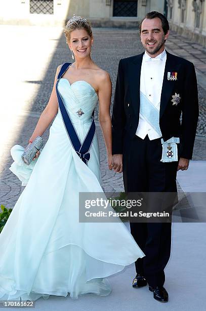 Prince Nikolaos and Princess Tatiana of Greece attend the wedding of Princess Madeleine of Sweden and Christopher O'Neill hosted by King Carl Gustaf...