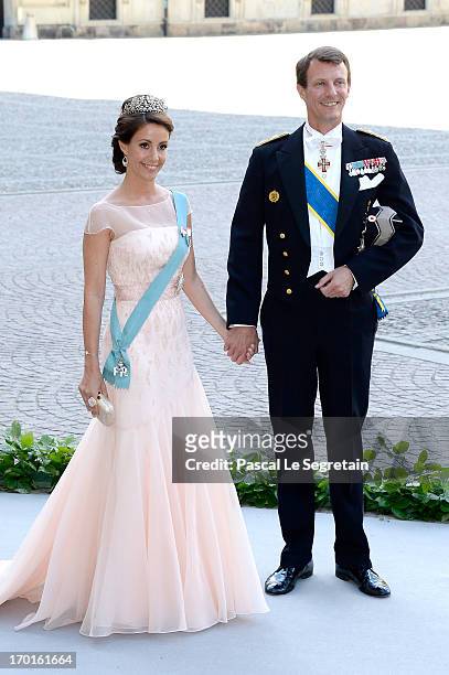 Princess Marie of Denmark and Prince Joachim of Denmark attend the wedding of Princess Madeleine of Sweden and Christopher O'Neill hosted by King...
