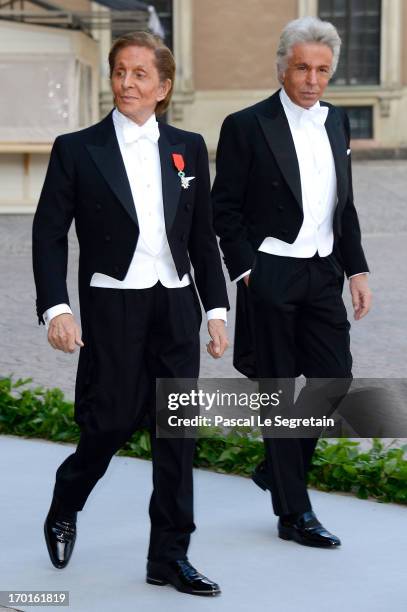 Valentino Garavani and Giancarlo Giametti attend the wedding of Princess Madeleine of Sweden and Christopher O'Neill hosted by King Carl Gustaf XIV...