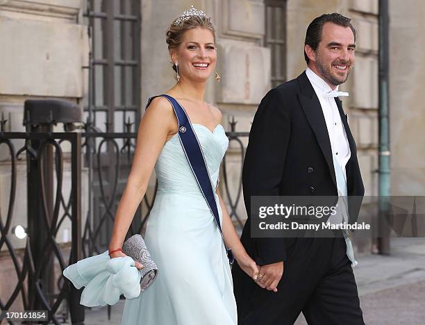Prince Nikolaos and Princess Tatiana of Greece attend the wedding of Princess Madeleine of Sweden and Christopher O'Neill hosted by King Carl Gustaf...
