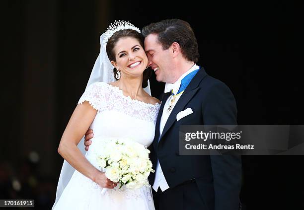 Princess Madeleine of Sweden and Christopher O'Neill appear on the balcony after the wedding of Princess Madeleine of Sweden and Christopher O'Neill...